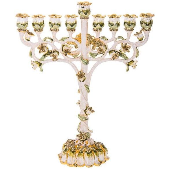 Floral Swarovski Design Chanukah Jeweled Enamel Menorah