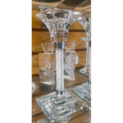Crystal & Decoupage Glass Shabbat Candlesticks Candleholders Made in Israel By Lily ART