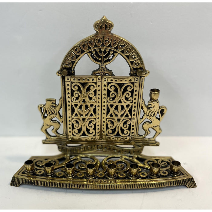 Traditional LUCHOT LIONS Brass Chanukah Menorah Antique Bronze Finish