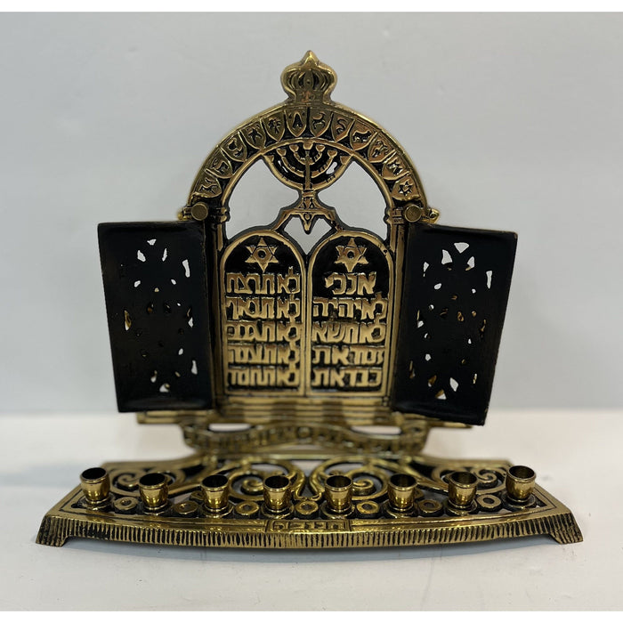 Traditional LUCHOT LIONS Brass Chanukah Menorah Antique Bronze Finish