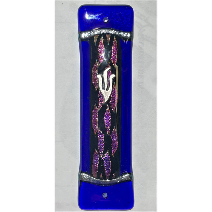 ART Deco Cobalt Fused Glass "Flame" Mezuzah By Tamara Baskin Kosher $50 Parchment Included