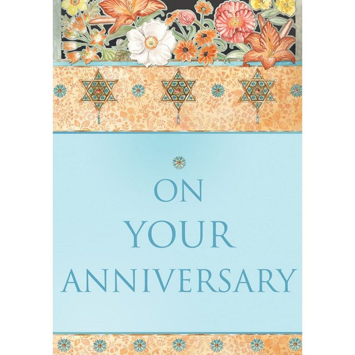Anniversary Greeting Card Floral / Jewish Stars Original Art by Mickie Caspi