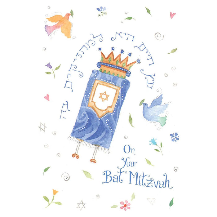 Mazel Tov on your Bat Mitzvah Torah Jewish Art Greeting Card by Mickie Caspi