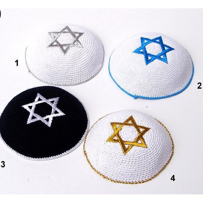 Star of David Embroidery Knitted Crochet  Kippah Yarmulke in 5 color combinations