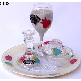 Decoupage Glass / Metal Vines HAVDALAH SET "Pomegranates" Hand made in Israel by Racheli