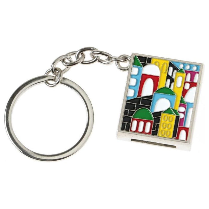 PRE-Order Jerusalem Colorful Enamel Jewish Prayer Key Chain  with Psalms Tehillim