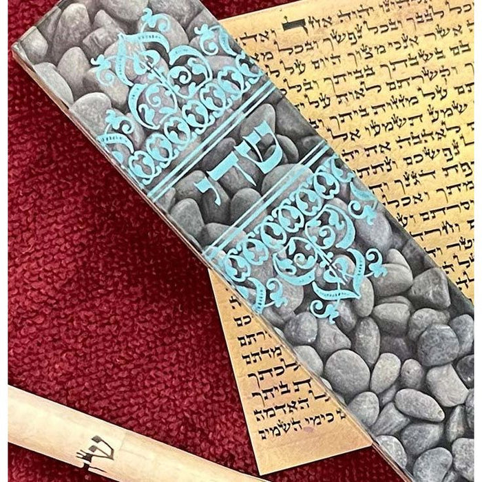 Modern Self Adhesive Mezuzah "River Stones" by Mickie Caspi Kosher Parchment included