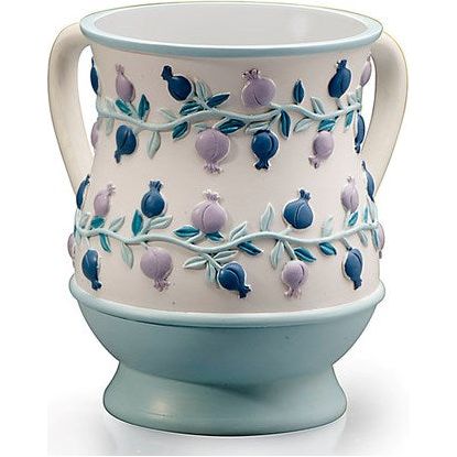 Designer Netilat Yadayim Washing Cup "Blue Pomegranates" 6" high