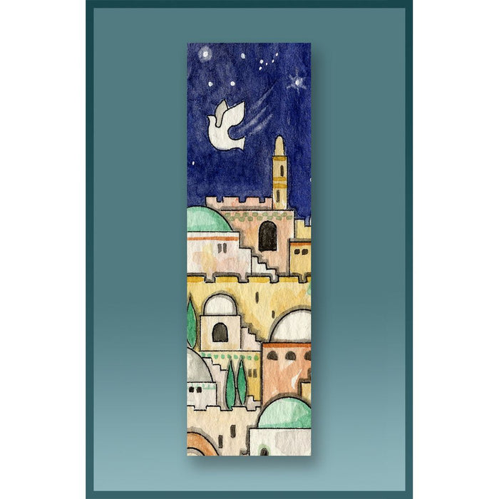 Jerusalem at Night Judaic Acrylic Car Mezuzah by Mickie Caspi