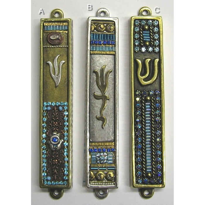 Gemstone Pewter Mezuzah by AGAD Made in Israel - Kosher Parchment Included