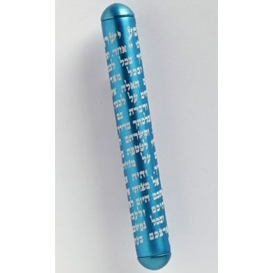 Contemporary Artistic Mezuzah "Parsha Light Blue" Tubular Aluminum Collection Kosher Parchment Inclu