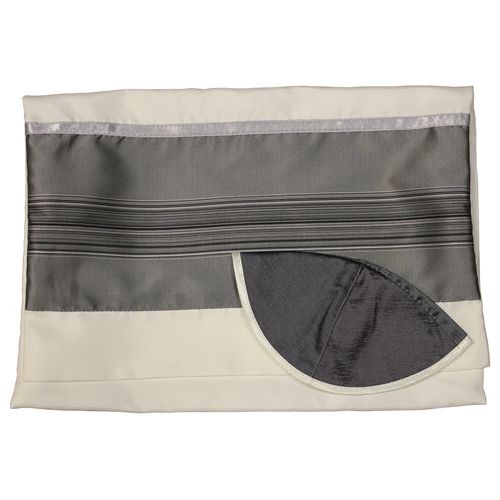 100 % Wool Men's Tallit / Talis Silk Grey Stripe Set of 4 Made in Israel By Galilee Silk