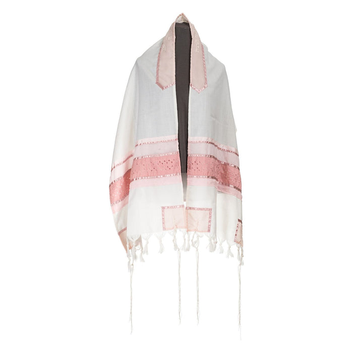 BACK ORDER ONLY  Laser Cut Pink Magen David Wool Tallit for Girls by Galilee Silks Israel