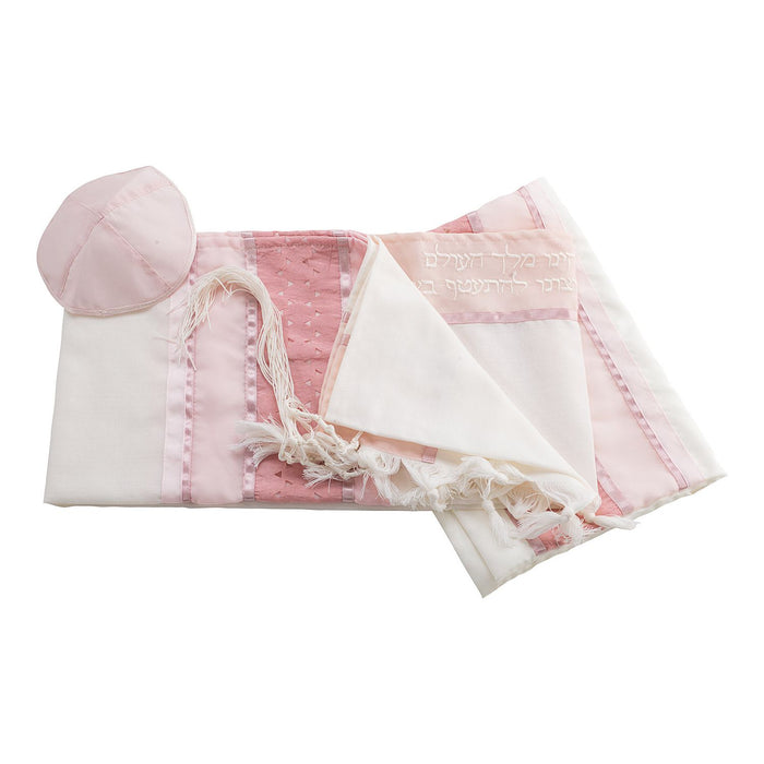 BACK ORDER ONLY  Laser Cut Pink Magen David Wool Tallit for Girls by Galilee Silks Israel