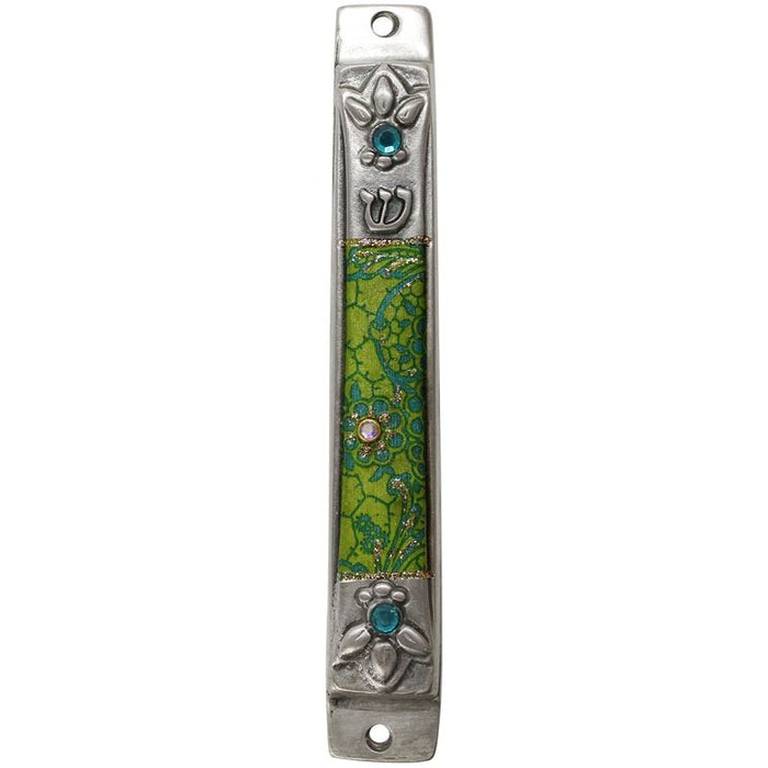 Green Pewter Decorated Mezuzah 4" by Lily Art Kosher Parchment included