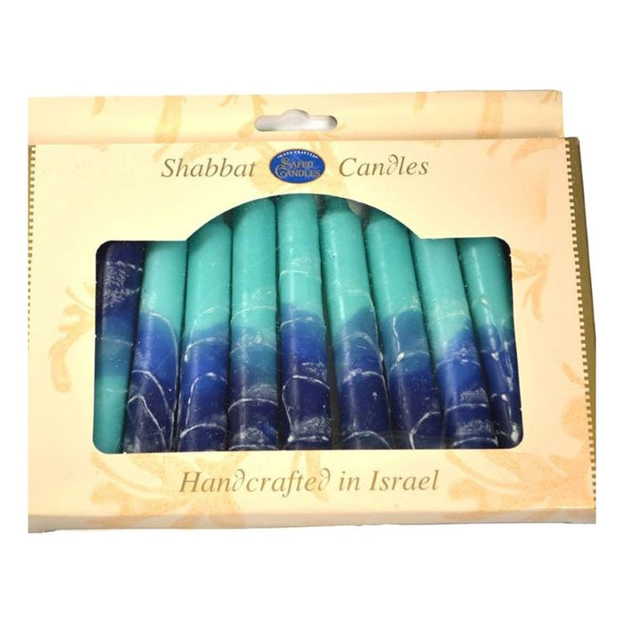 Safed Shabbat Candles Turquoise of the Sea  5.5" Set of 12 Hand Made in Israel