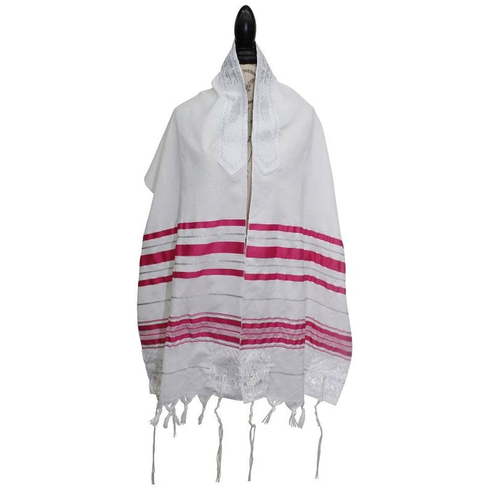 Fuchsia & Silver Women's Tallit / Prayer Shawl Acrylic Available in sizes 18"x 72" and 24" x 72"