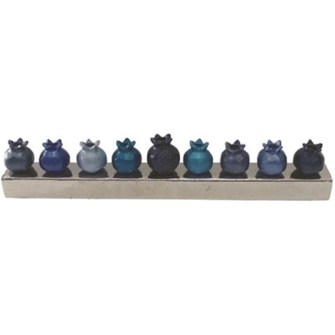 Aluminum Menorah "Pomegranate" Blue Made in Israel by Emanuel