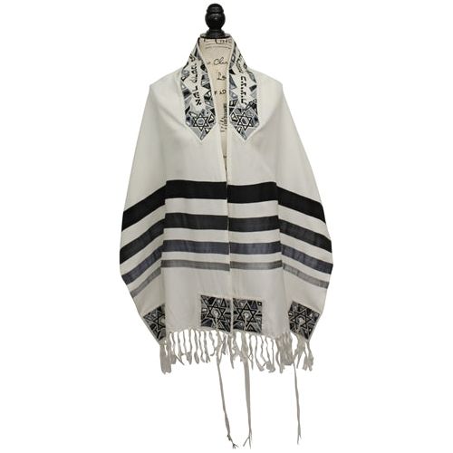 Embroidered Tallit Tallis Set Magen David Grey Black 20" x 75" Made in Israel By Emanuel