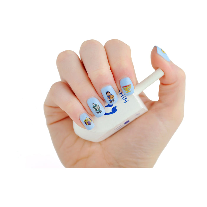 Midrash Manicures Chanukah Symbols Nail Decals: Menorah, Dreidel, Candles and more Set of 49