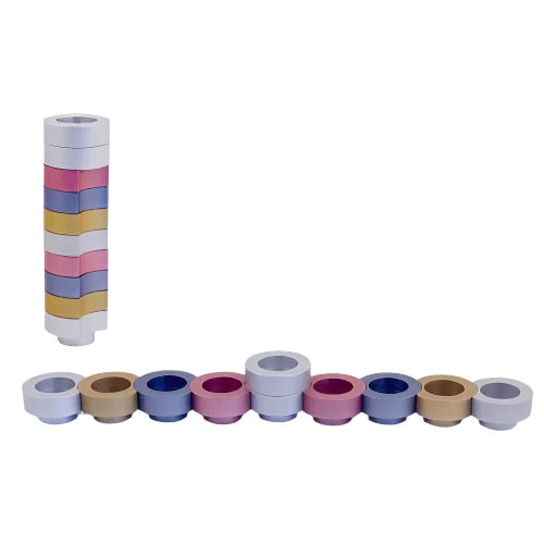 Traveling Menorah "Naomi" & Shabbat Chandlesticks Gold / Pink / Silver / Gray