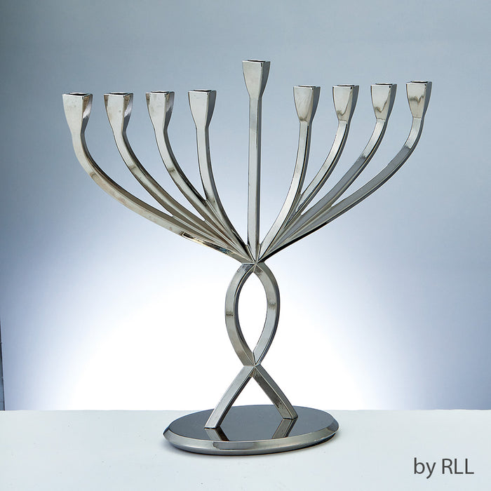 Modern Design Chanukah Menorah Facets of Love Chrome Finish Non-Tarnish