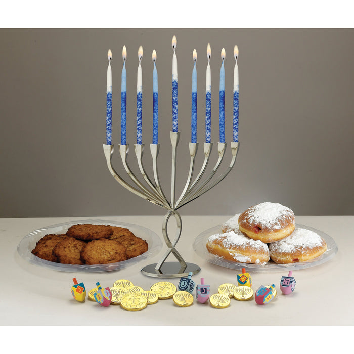 Modern Design Chanukah Menorah Facets of Love Chrome Finish Non-Tarnish