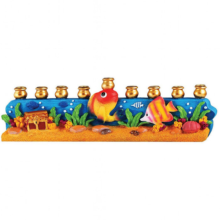 Sea Life Chanukah Menorah with Fish Tank and Underwater Scene