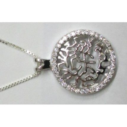 925 Sterling Silver / CZ "Shema Israel" Round Pendant Jewish Necklace Made in Israel