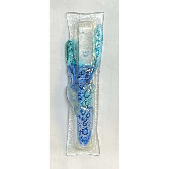 Artistic Fused Art Glass Mezuzah OCEAN Waters in Blue Made in Argentina Kosher Parchment Included