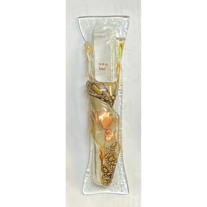 Artistic Fused Art Glass Mezuzah in Gold Made in Argentina Kosher Parchment Included