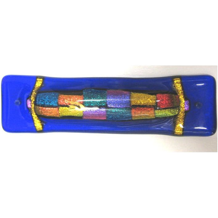 Art Deco Shimmering Glass Cobalt Blue Mezuzah 12 Tribes By Tamara Baskin Kosher Parchment included