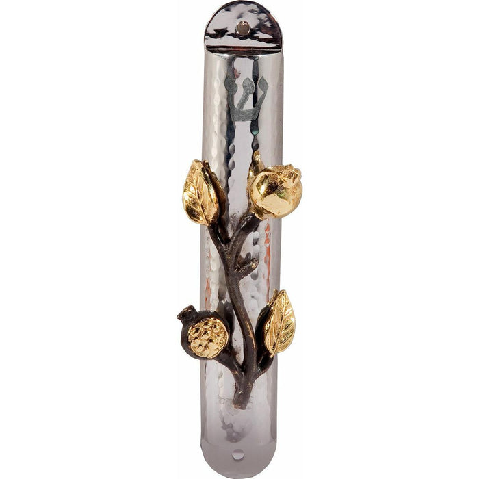 Emanuel Hammered Mezuzah Case 4" Pomegranate Branch Kosher Parchment included