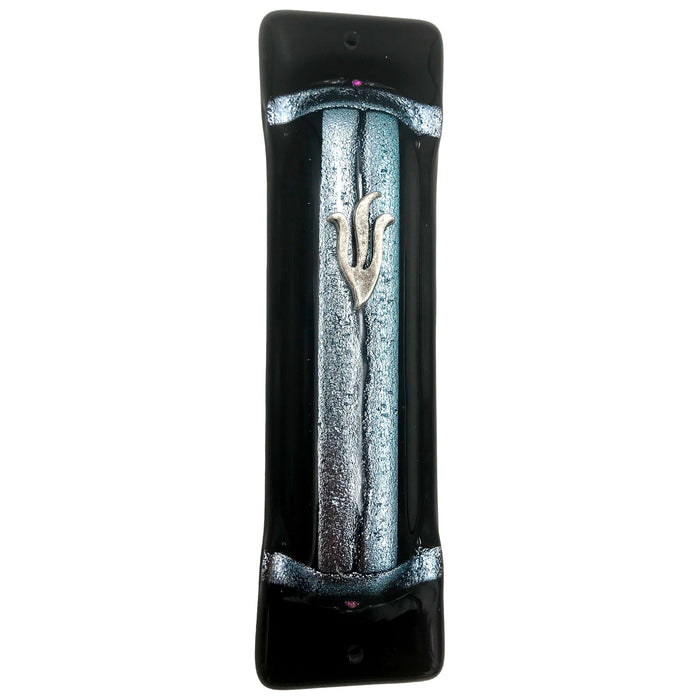 Art Deco Glass Mezuzah Parting of the Sea Black Silver By Tamara Baskin Kosher Parchment Included