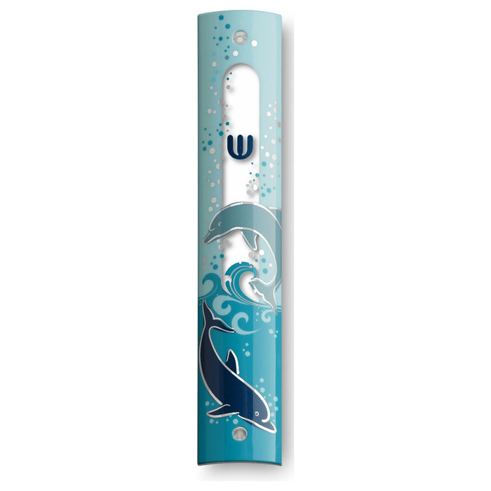 Dolphins  Designer Mezuzah 6" by KFIR Judaica  Made in ISRAEL Kosher $50 Parchment included