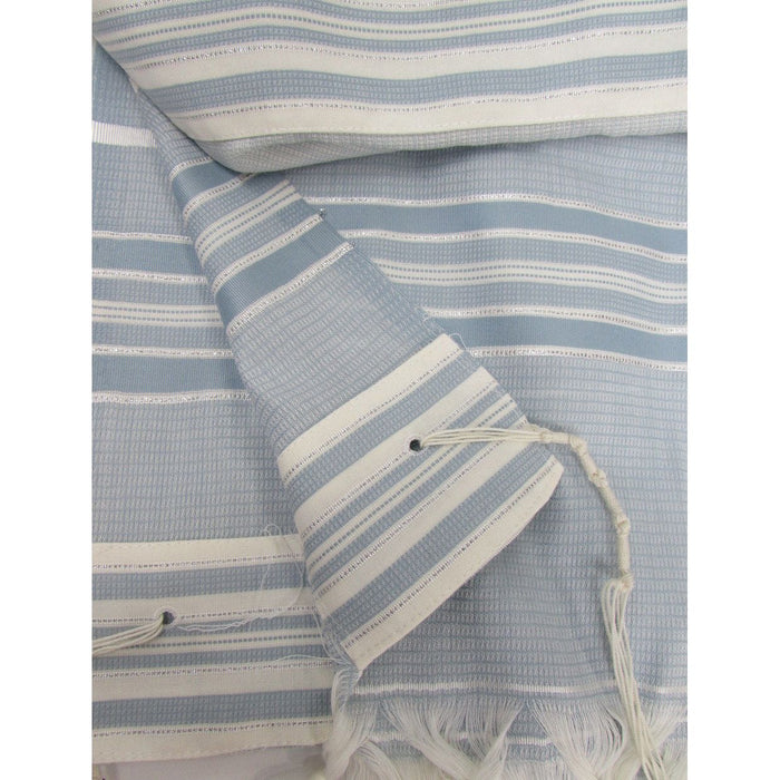 Light blue and Silver Sapir Wool Tallit Prayer Shawl Size 60