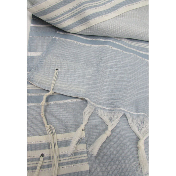 Light blue and Silver Sapir Wool Tallit Prayer Shawl Size 60