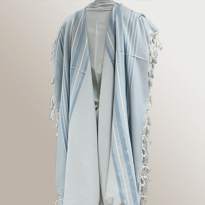 Light blue and Silver Sapir Wool Tallit Prayer Shawl Size 60