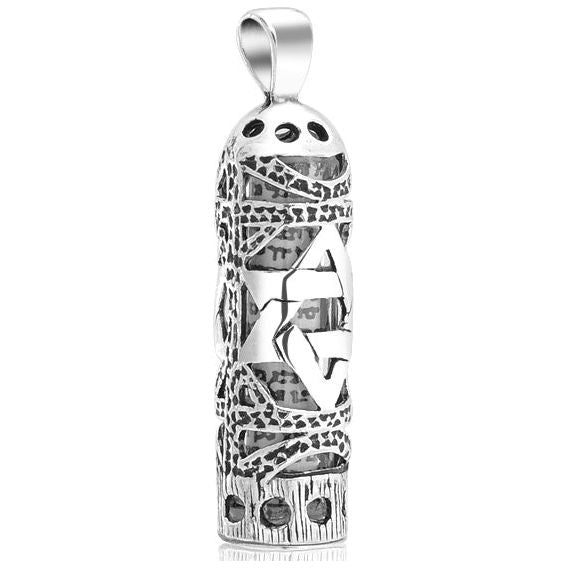 Out of stock 925 Sterling Silver Filigree Mezuzah Pendant "Star of David" & Venetian Chain 18" In Ma