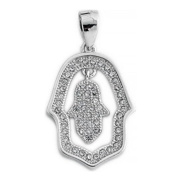 925 Sterling Silver Double Hamsa Pendant Chain Swarovski Crystals Necklace Design may vary