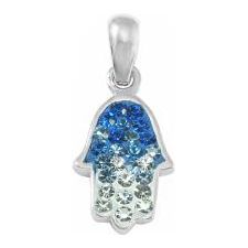 925 Sterling Silver Mini HAMSA Pendant 0.75" Swarovski Faded Blue Crystals Pendant Necklace Design m