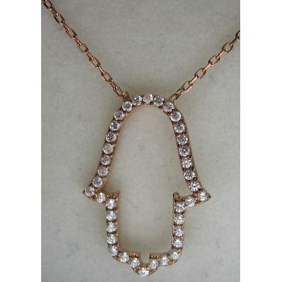 Rose Gold Plated Sterling Silver / CZ Hamsa Pendant / Necklace