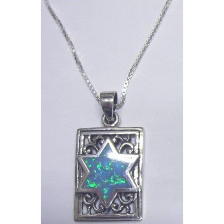 925 Filigree Sterling Silver Menorah / Opal Star of David Pendant / Necklace Made in Israel