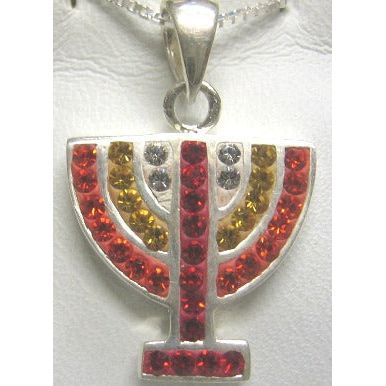 925 Sterling Silver MENORAH Swarovski Orange Crystals Necklace - 10% off