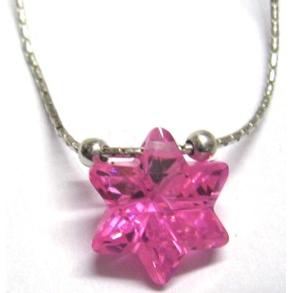 925 Sterling Silver Pink Star of David Necklace