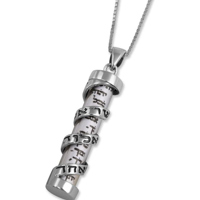 925 Sterling Silver Filigree Shema Israel Mezuzah Pendant Made in Israel Venetian Chain 18"