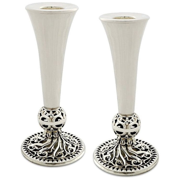 925 Sterling Silver Shabbat Candlesticks / Candleholders "Tamar" 5.5" Made in Israel By NADAV