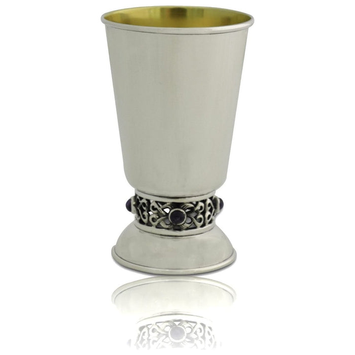 925 Sterling Silver Lapis Lazuli Filigree Kiddush Cup Becher 4.6" Made in Israel By Nadav