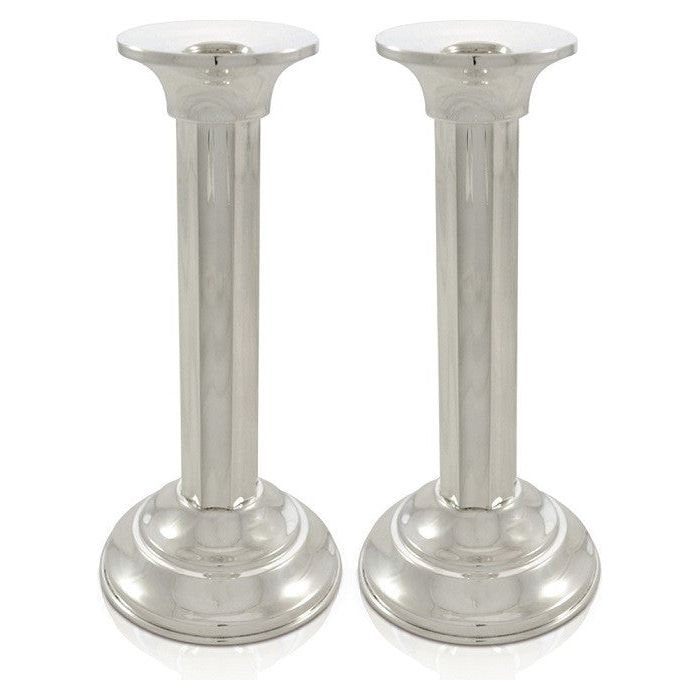 925 Sterling Silver Shabbat Candlesticks Candleholders Antique Column Style Made in Israel By NADAV