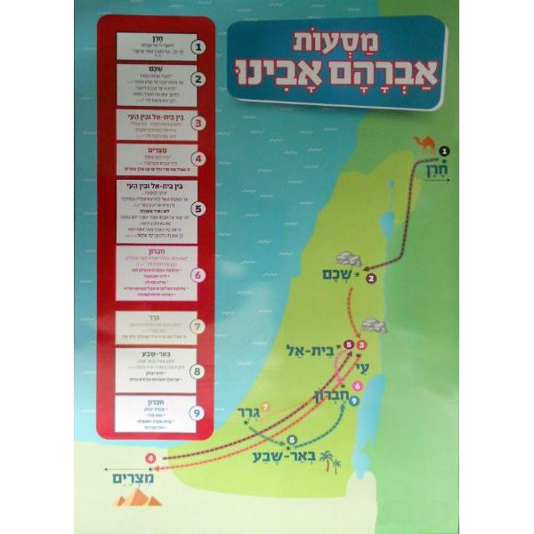 Biblical Map Abraham's Journeys Jewish Hebrew Poster Great for a Classroom